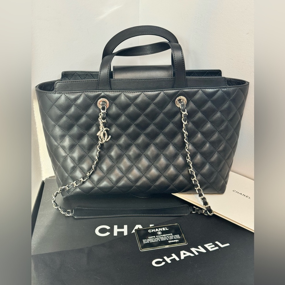 CHANEL Black Lambskin Cambon Shoulder/Tote